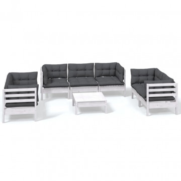 Set mobilier de grădină cu perne, 8 piese, lemn masiv de pin - Img 2
