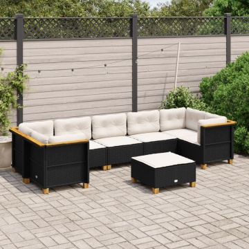 Set mobilier de grădină cu perne, 8 piese, negru, poliratan - Img 1