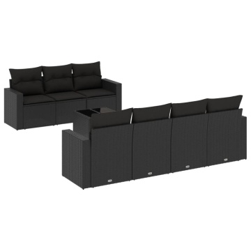 Set mobilier de grădină cu perne, 8 piese, negru, poliratan - Img 2