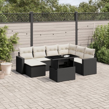 Set mobilier de grădină cu perne, 8 piese, negru, poliratan - Img 1