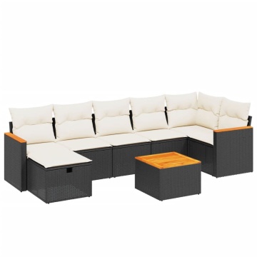 Set mobilier de grădină cu perne, 8 piese, negru, poliratan - Img 2