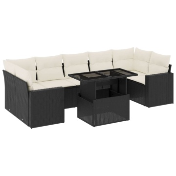 Set mobilier de grădină cu perne, 8 piese, negru, poliratan - Img 2