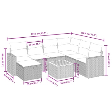 Set mobilier de grădină cu perne, 8 piese, negru, poliratan - Img 4