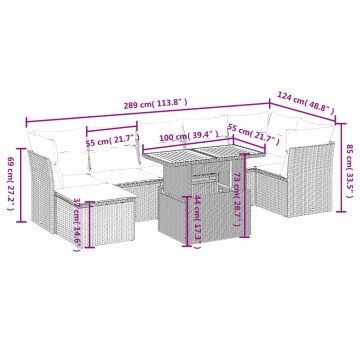 Set mobilier de grădină cu perne, 8 piese, negru, poliratan - Img 3