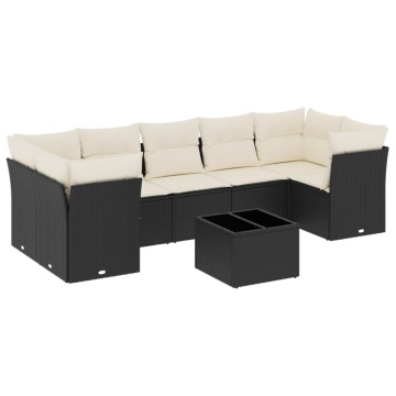 Set mobilier de grădină cu perne, 8 piese, negru, poliratan - Img 2
