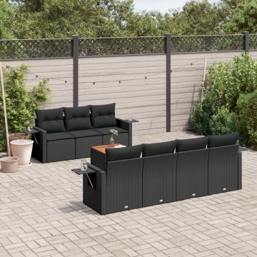 Set mobilier de grădină cu perne, 8 piese, negru, poliratan - Img 1
