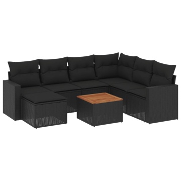 Set mobilier de grădină cu perne, 8 piese, negru, poliratan - Img 2