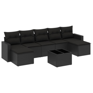 Set mobilier de grădină cu perne, 8 piese, negru, poliratan - Img 2