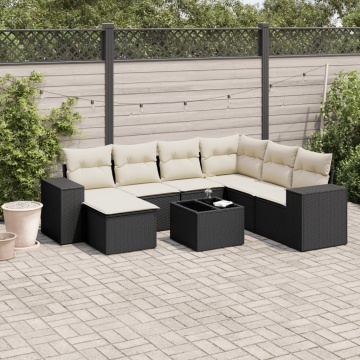 Set mobilier de grădină cu perne, 8 piese, negru, poliratan - Img 1
