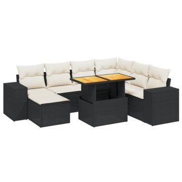 Set mobilier de grădină cu perne, 8 piese, negru, poliratan - Img 2