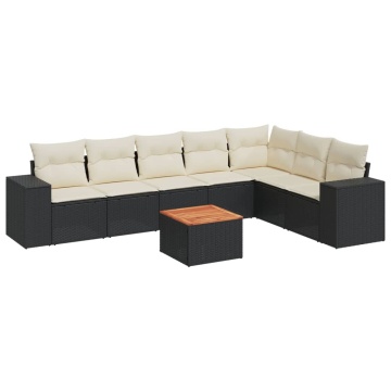Set mobilier de grădină cu perne, 8 piese, negru, poliratan - Img 2