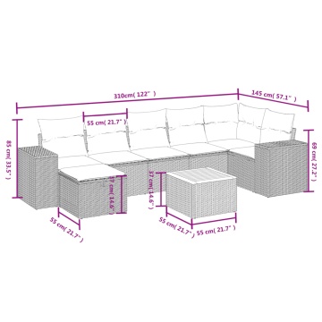 Set mobilier de grădină cu perne, 8 piese, negru, poliratan - Img 4