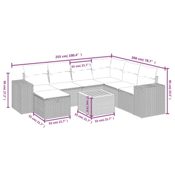 Set mobilier de grădină cu perne, 8 piese, negru, poliratan - Img 4