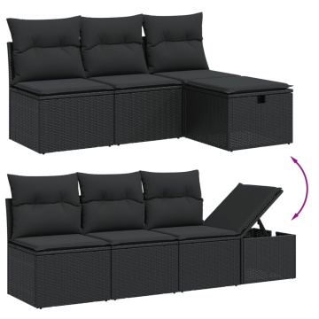 Set mobilier de grădină cu perne, 8 piese, negru, poliratan - Img 3