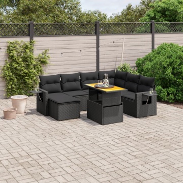 Set mobilier de grădină cu perne, 8 piese, negru, poliratan - Img 1