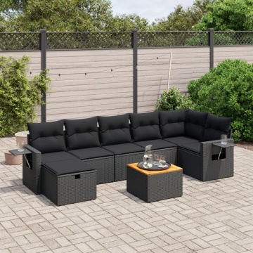 Set mobilier de grădină cu perne, 8 piese, negru, poliratan - Img 1