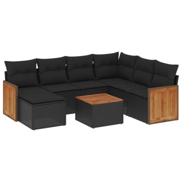 Set mobilier de grădină cu perne, 8 piese, negru, poliratan - Img 2