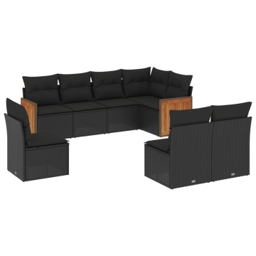 Set mobilier de grădină cu perne, 8 piese, negru, poliratan - Img 2