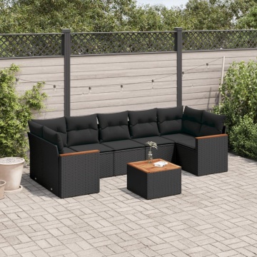 Set mobilier de grădină cu perne, 8 piese, negru, poliratan - Img 1
