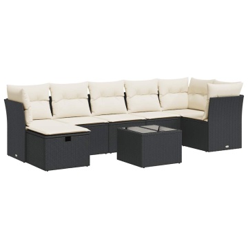 Set mobilier de grădină cu perne, 8 piese, negru, poliratan - Img 2