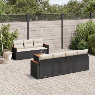 Set mobilier de grădină cu perne, 8 piese, negru, poliratan - Img 1