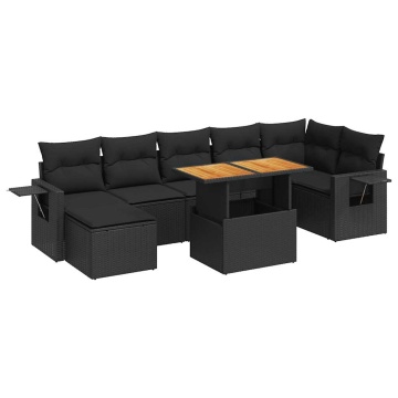 Set mobilier de grădină cu perne, 8 piese, negru, poliratan - Img 2