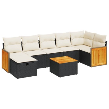 Set mobilier de grădină cu perne, 8 piese, negru, poliratan - Img 2