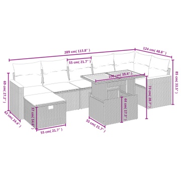 Set mobilier de grădină cu perne, 8 piese, negru, poliratan - Img 4