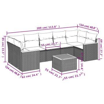 Set mobilier de grădină cu perne, 8 piese, negru, poliratan - Img 7