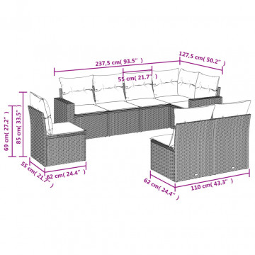 Set mobilier de grădină cu perne, 8 piese, negru, poliratan - Img 3