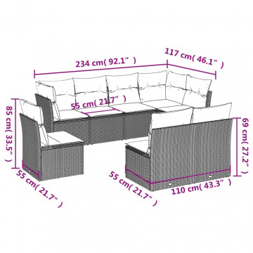 Set mobilier de grădină cu perne, 8 piese, negru, poliratan - Img 3