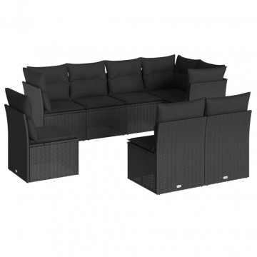 Set mobilier de grădină cu perne, 8 piese, negru, poliratan - Img 2