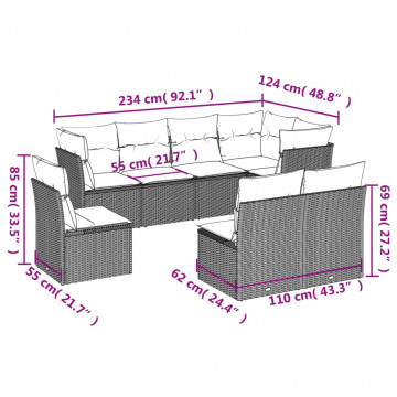 Set mobilier de grădină cu perne, 8 piese, negru, poliratan - Img 3