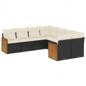Set mobilier de grădină cu perne, 8 piese, negru, poliratan - Img 2