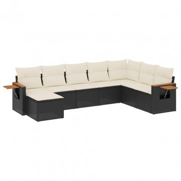 Set mobilier de grădină cu perne, 8 piese, negru, poliratan - Img 2