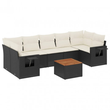 Set mobilier de grădină cu perne, 8 piese, negru, poliratan - Img 2