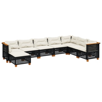 Set mobilier de grădină cu perne, 8 piese, negru, poliratan - Img 2