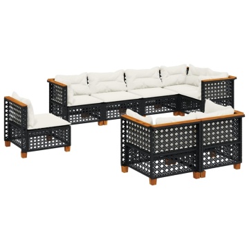 Set mobilier de grădină cu perne, 8 piese, negru, poliratan - Img 2
