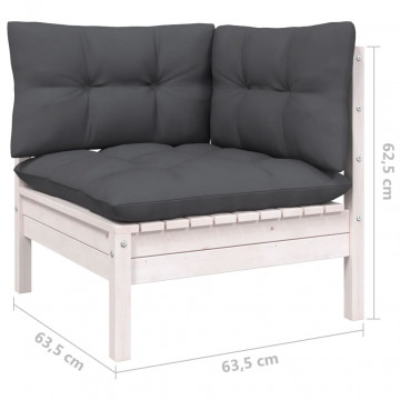 Set mobilier de grădină cu perne, 9 piese, alb, lemn de pin - Img 5