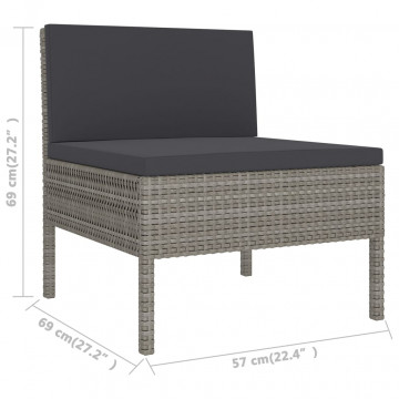 Set mobilier de grădină cu perne, 9 piese, gri, poliratan - Img 5