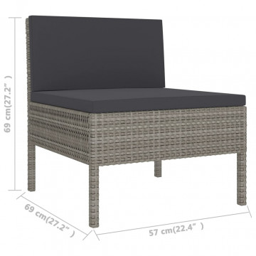 Set mobilier de grădină cu perne, 9 piese, gri, poliratan - Img 7