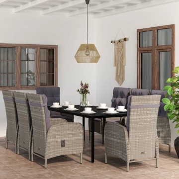 Set mobilier de grădină cu perne, 9 piese, gri și negru - Img 1