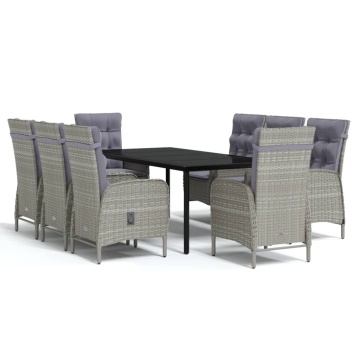 Set mobilier de grădină cu perne, 9 piese, gri și negru - Img 2