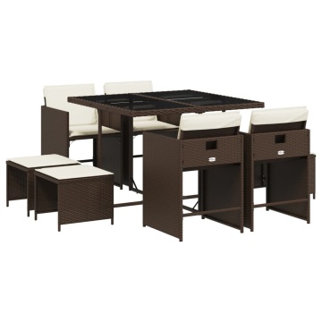 Set mobilier de grădină cu perne, 9 piese, maro, poliratan - Img 2