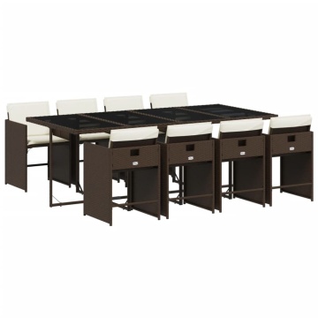 Set mobilier de grădină cu perne, 9 piese, maro, poliratan - Img 2