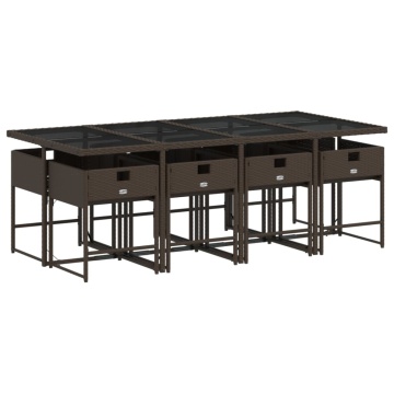 Set mobilier de grădină cu perne, 9 piese, maro, poliratan - Img 3