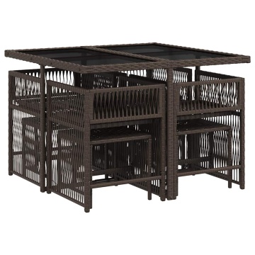 Set mobilier de grădină cu perne, 9 piese, maro, poliratan - Img 3
