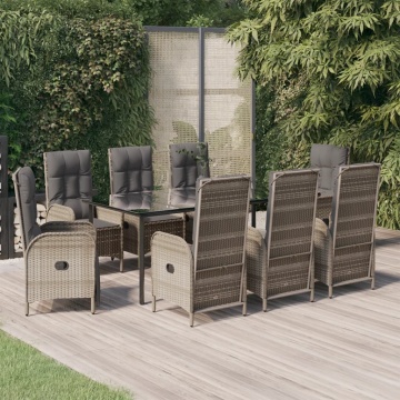 Set mobilier de grădină cu perne, 9 piese, negru/gri, poliratan - Img 1