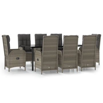 Set mobilier de grădină cu perne, 9 piese, negru/gri, poliratan - Img 2