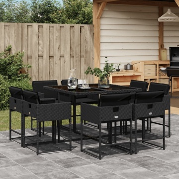 Set mobilier de grădină cu perne, 9 piese, negru, poliratan - Img 1